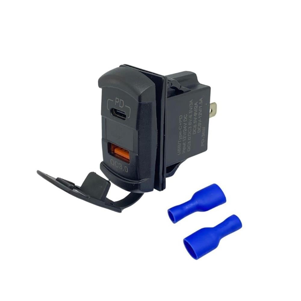 12V 24V DC USB QC3.0 Type-C PD Şarj Port Voltmetreli Dikdörtgen