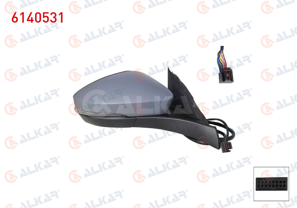 ALKAR 6140531 | Dış Dikiz Aynası Sağ Elektrikli Isıtmalı Astarlı Sinyalli 6 Pin Volkswagen T-Roc (A11) 2017 -