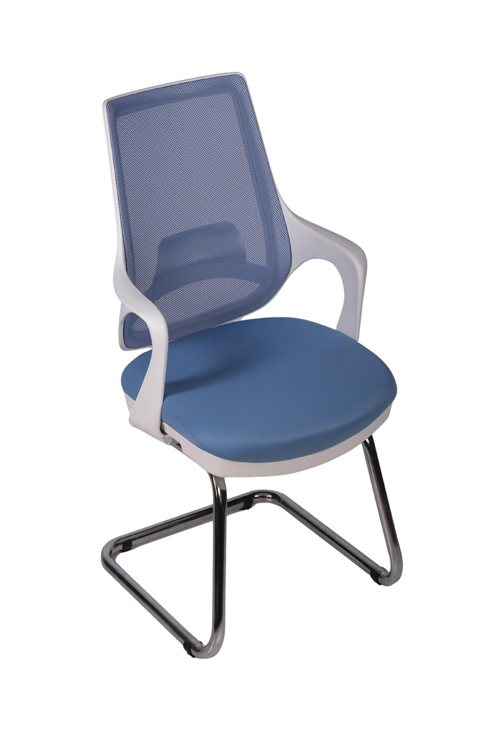 Ofisbazaar Buya Beyaz Fileli Misafir Koltuğu | Ergonomik Toplantı ve Bekleme Koltuğu Açık Mavi