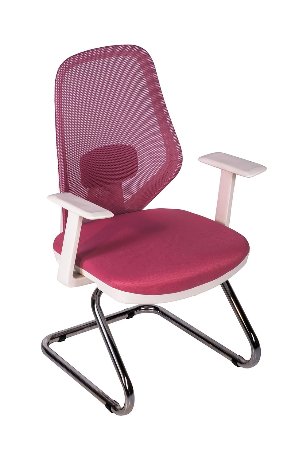 Ofisbazaar Dali Beyaz Fileli Misafir Koltuğu | Ergonomik Toplantı ve Bekleme Koltuğu Pembe