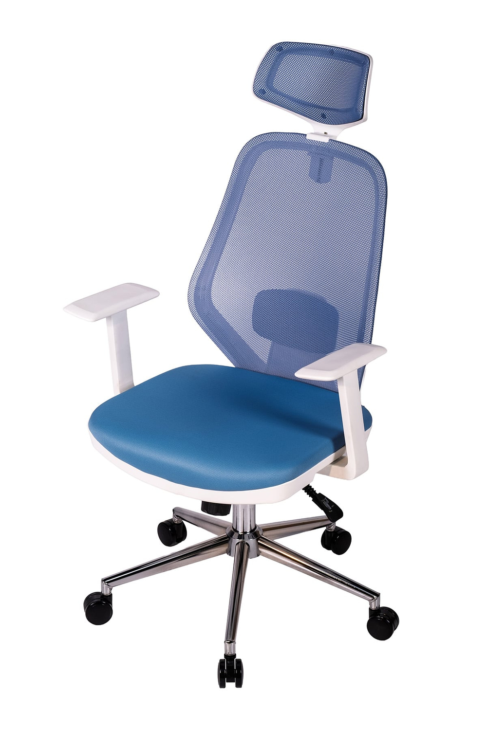 Ofisbazaar Dali Beyaz Fileli Yönetici Koltuğu | Ergonomik Başlıklı Ofis Koltuğu Açık Mavi