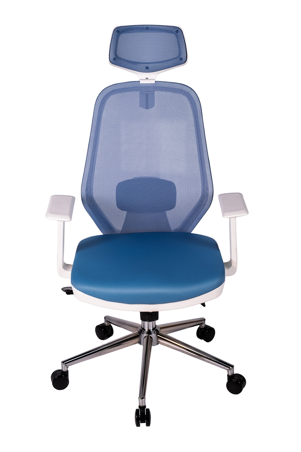 Ofisbazaar Dali Beyaz Fileli Yönetici Koltuğu | Ergonomik Başlıklı Ofis Koltuğu Açık Mavi