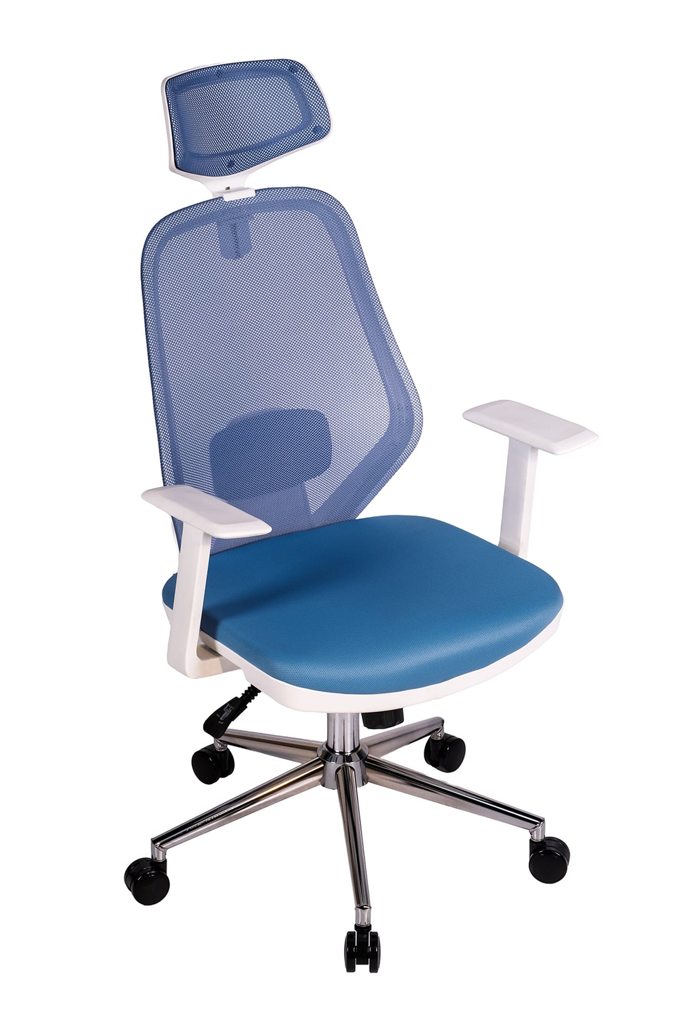 Ofisbazaar Dali Beyaz Fileli Yönetici Koltuğu | Ergonomik Başlıklı Ofis Koltuğu Açık Mavi