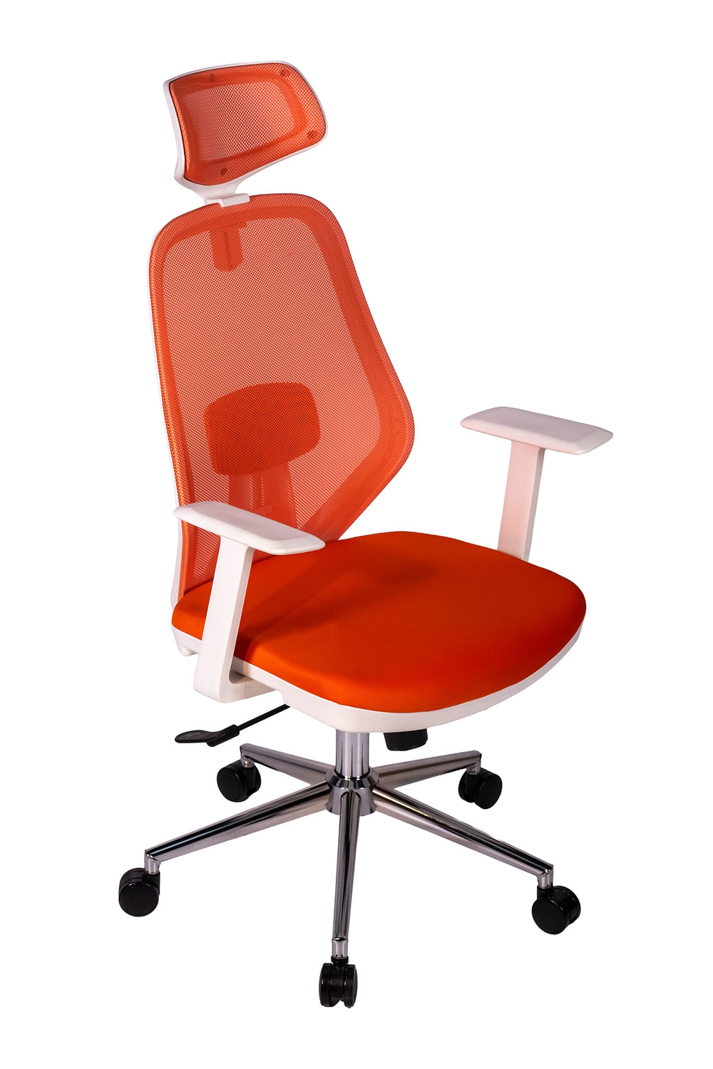 Ofisbazaar Dali Beyaz Fileli Yönetici Koltuğu | Ergonomik Başlıklı Ofis Koltuğu Turuncu
