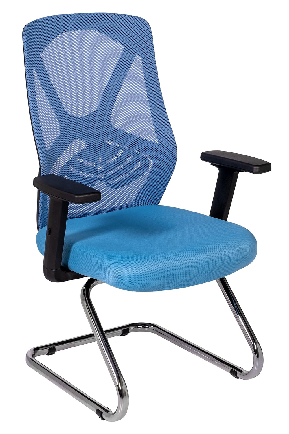Ofisbazaar Dolphin Siyah Fileli Misafir Koltuğu | Ergonomik Toplantı ve Bekleme Koltuğu Açık Mavi