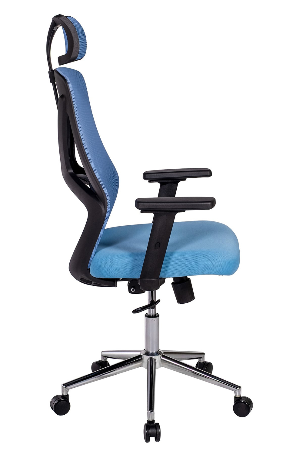 Ofisbazaar Dolphin Siyah Fileli Yönetici Koltuğu | Ergonomik Başlıklı Ofis Koltuğu Açık Mavi