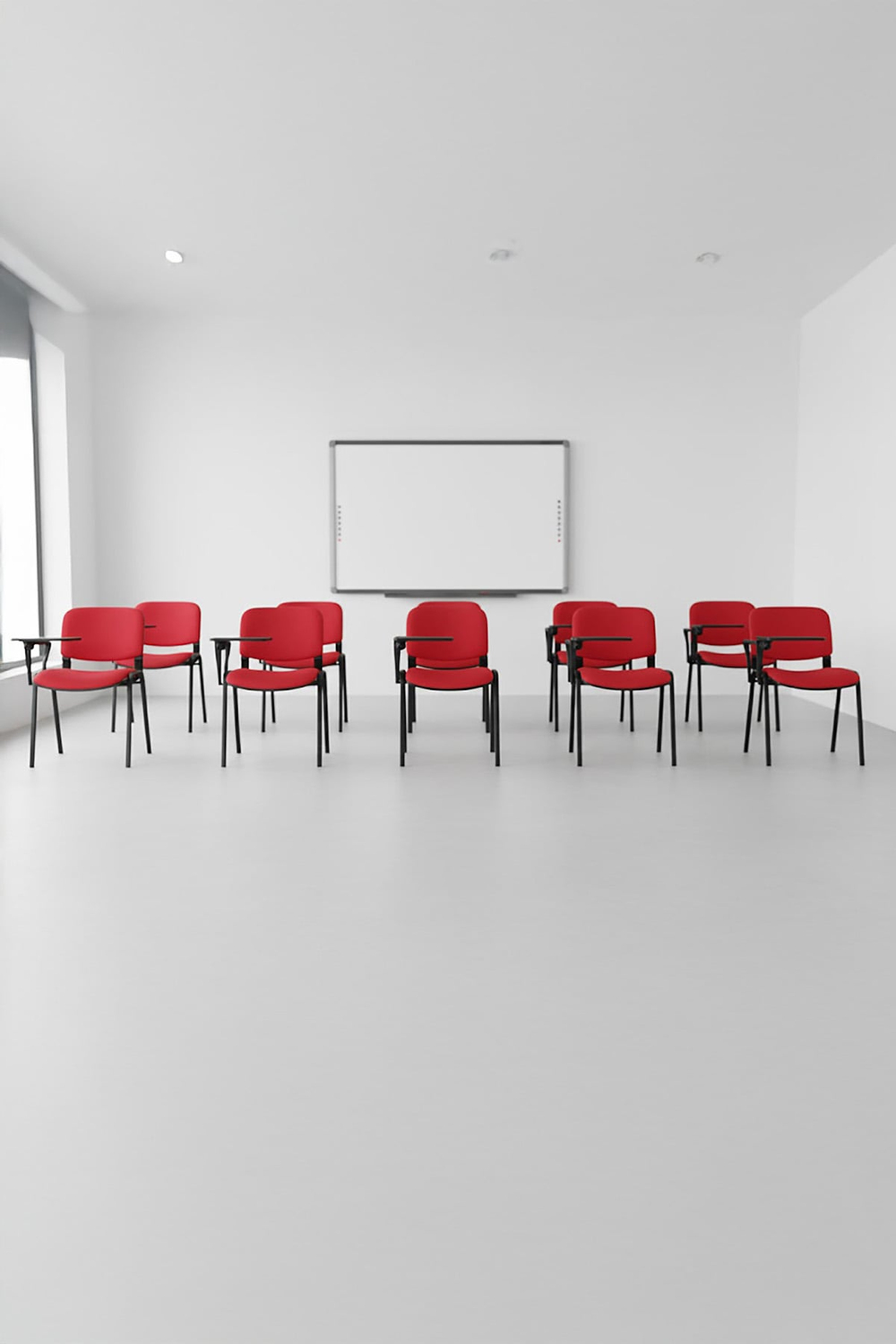 Ofisbazaar Form 2li Yazı Tablalı Kolçaklı Sandalye – Toplantı, Eğitim ve Seminer Koltuğu (Kırmızı Kumaş) Kırmızı