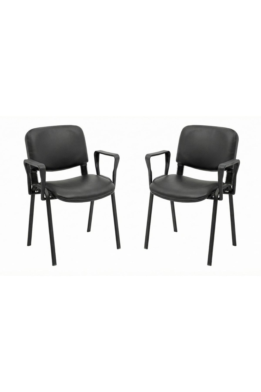 Ofisbazaar Form Siyah Deri Kolçaklı Misafir Sandalyesi 2li Set | Metal Ayaklı Ergonomik Bekleme Sandalyesi Siyah