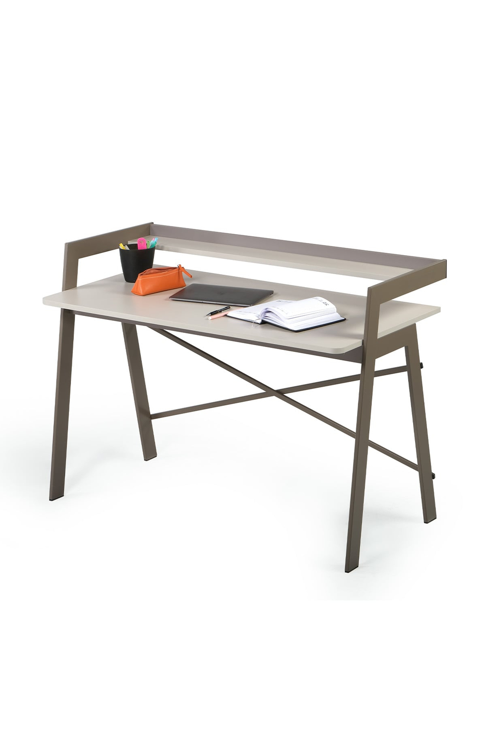 Ofisbazaar Home Desk 120x60 cm – Üst Raflı Metal Ayaklı Çalışma Masası