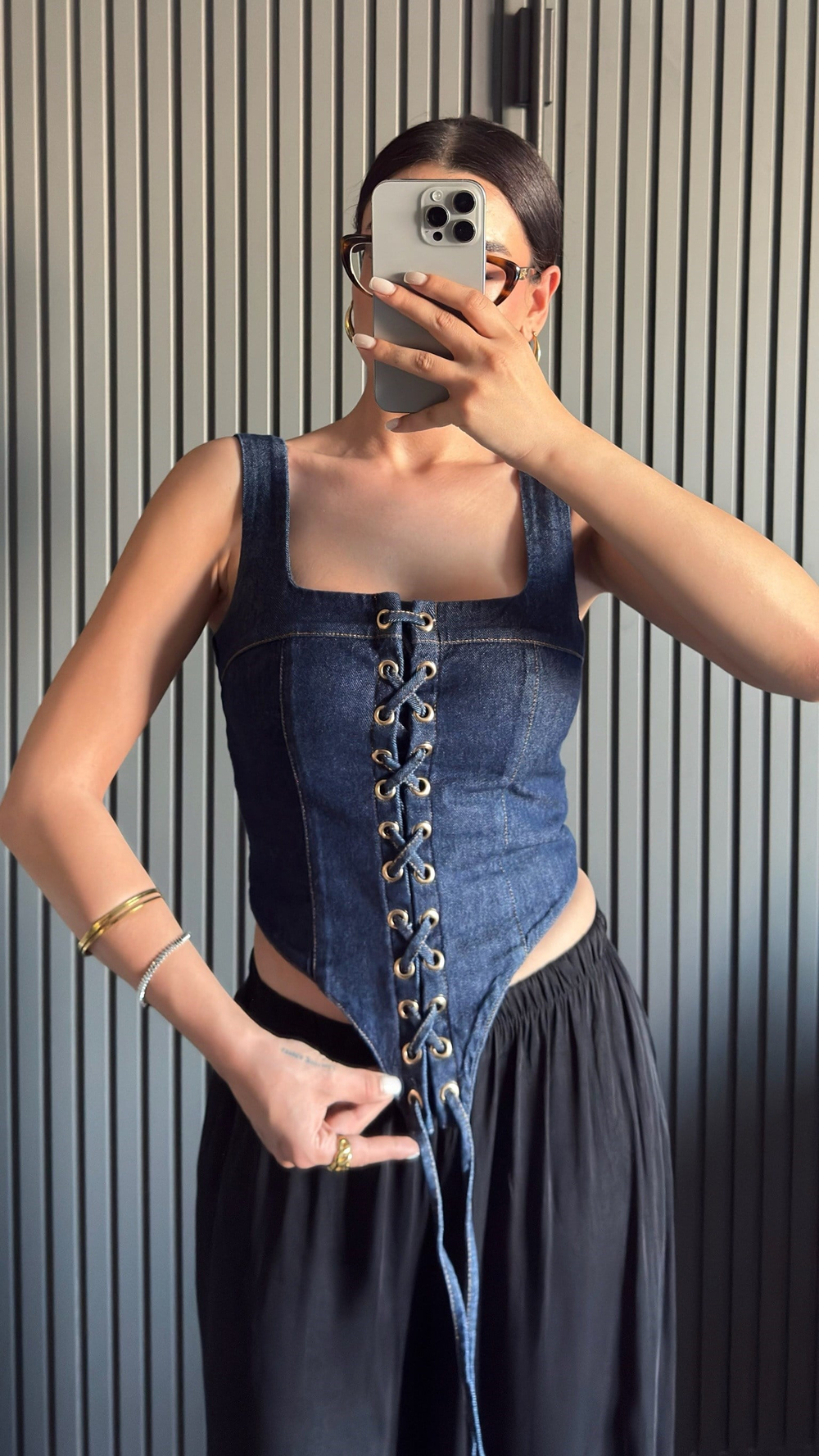 Denim Kuş Gözü Korse