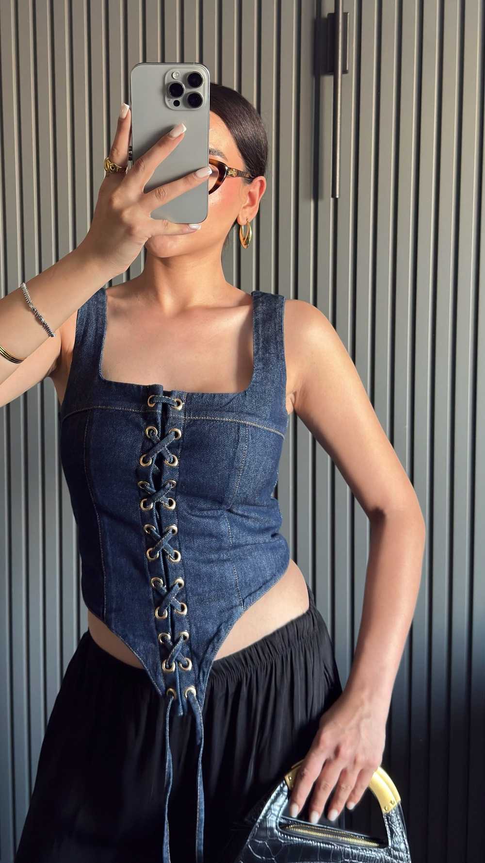 Denim Kuş Gözü Korse