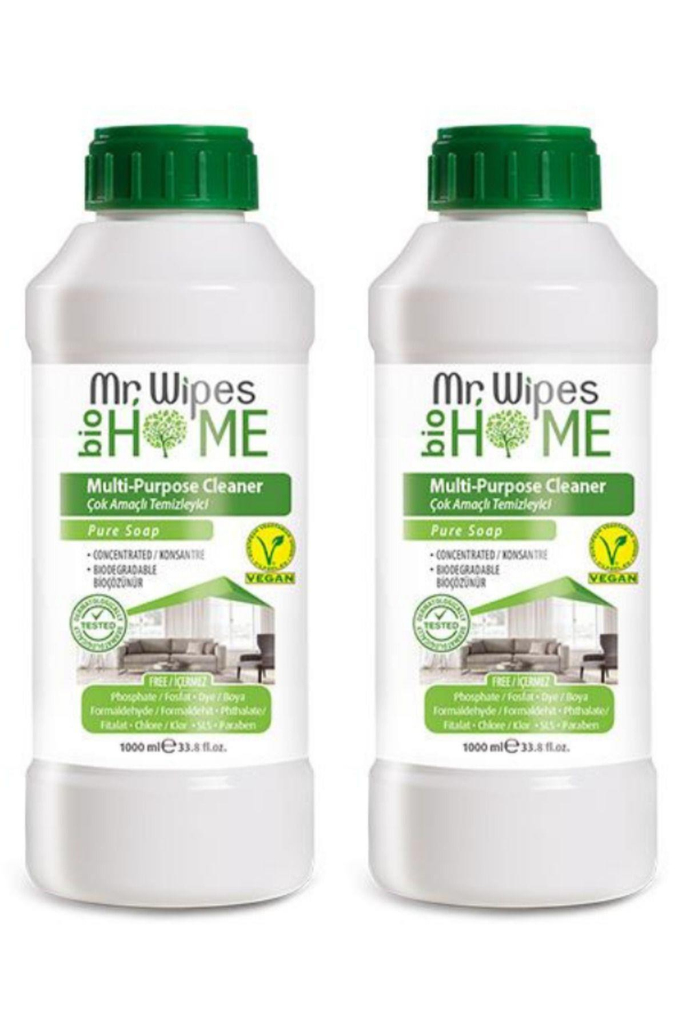 2'li Mr. Wipes Konsantre Çok Amaçlı Temizleyici Saf Sabun Kokulu 1000 ml