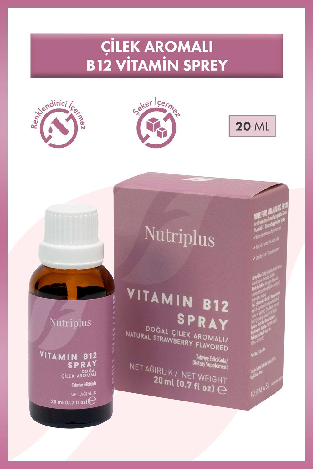 Nutriplus Vitamin B12 Sprey Çilek Aromalı 20 ml