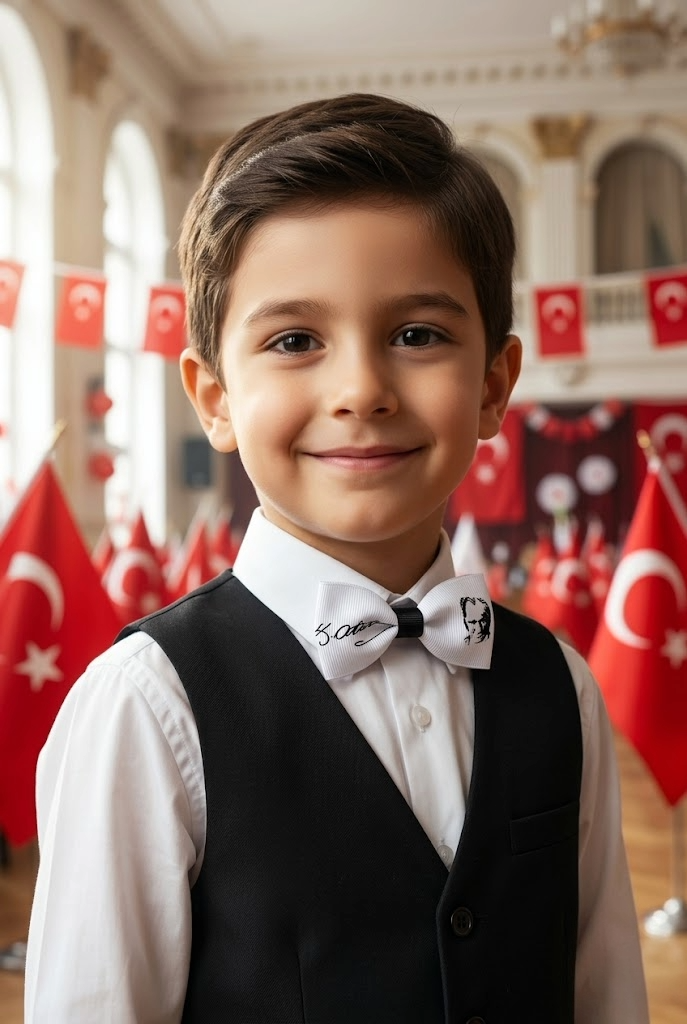 Erkek Beyaz Atatürk Imzalı Ve Silüetli 29 Ekim / 23 Nisan / 10 Kasım Papyonu (İĞNELİ)-Eliya Clips