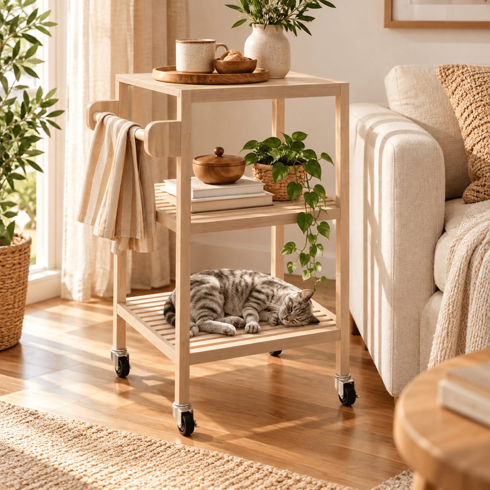 Ahşap Servis Arabası,520x520x850 mm,Organik Beyaz