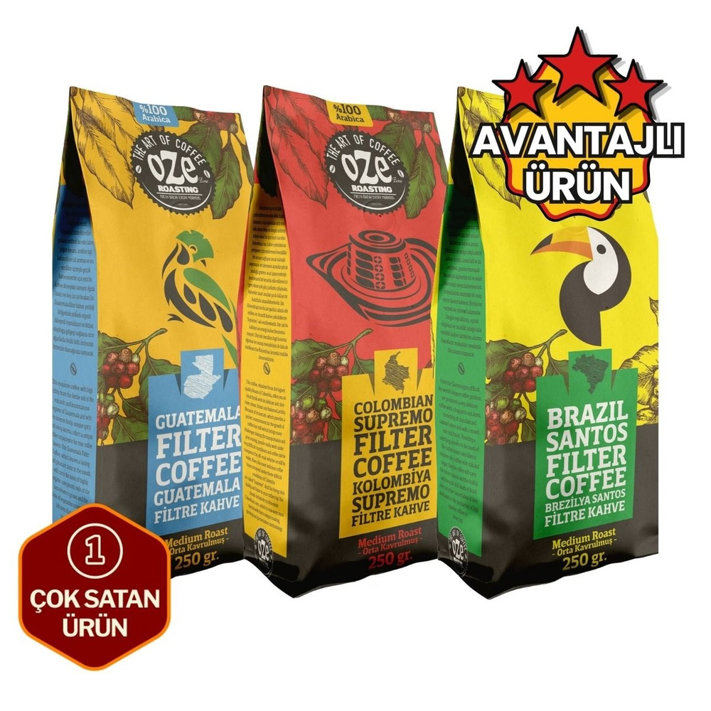 Latin Amerika Filtre Kahve Tanışma Seti 3 x 250 g (Guatemala, Colombian, Brazil)