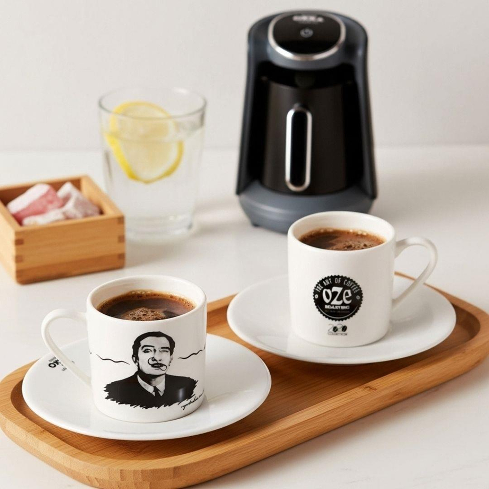Oze® Collection Porselen Türk Kahvesi Fincanı (Tabaklı) - 2li Set