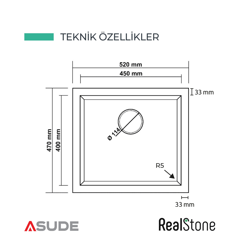 Realstone K005 Gordion Granit Evye 520*470 mm Siyah