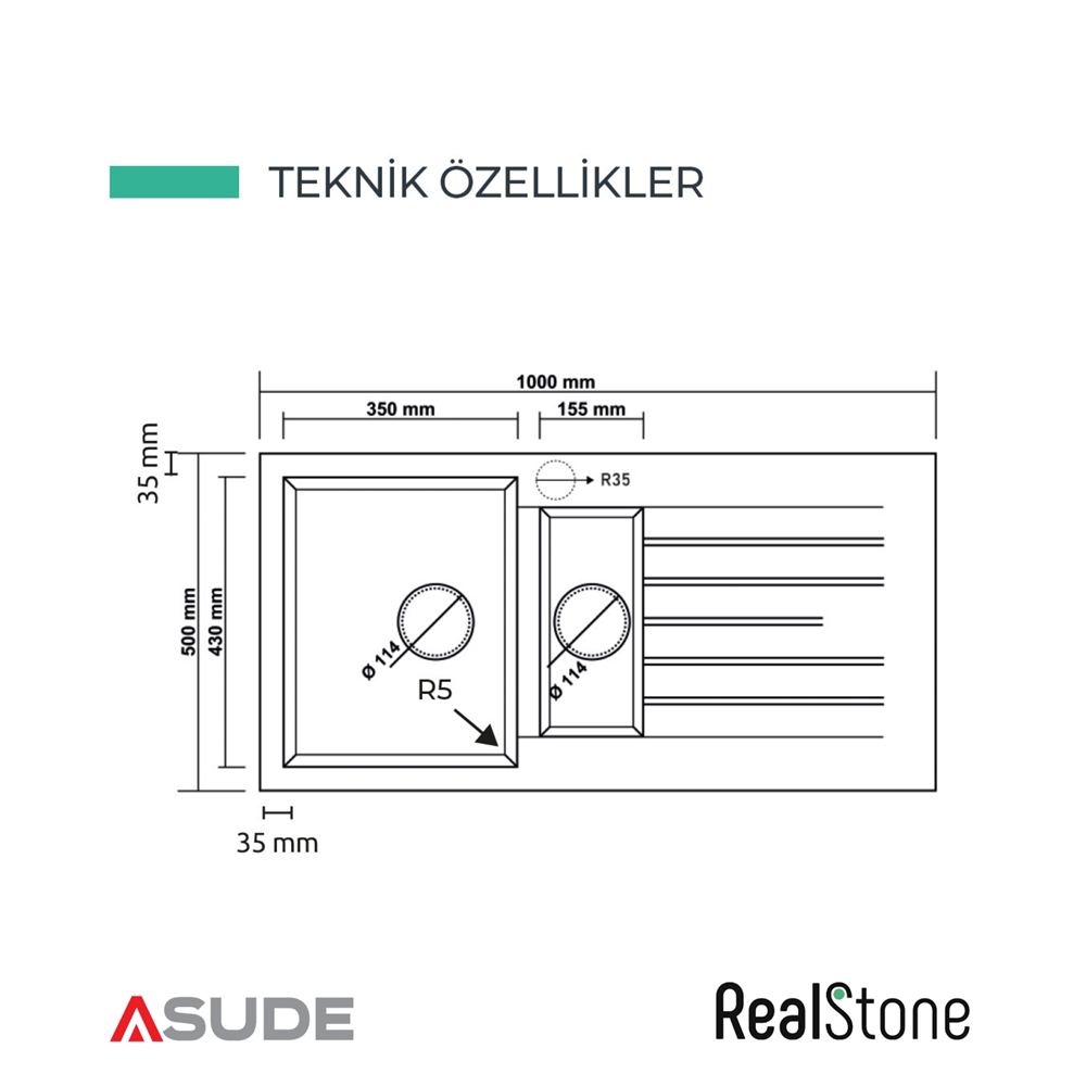 P005 TROYA 1,5 GÖZ DAMLALIKLI G.EVİYE 1000*500MM S