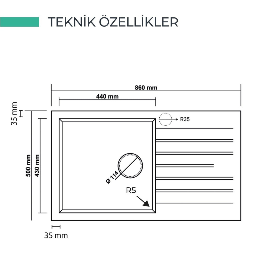 Realstone P014 Laodıkya Damlalıklı Granit Evye Gri