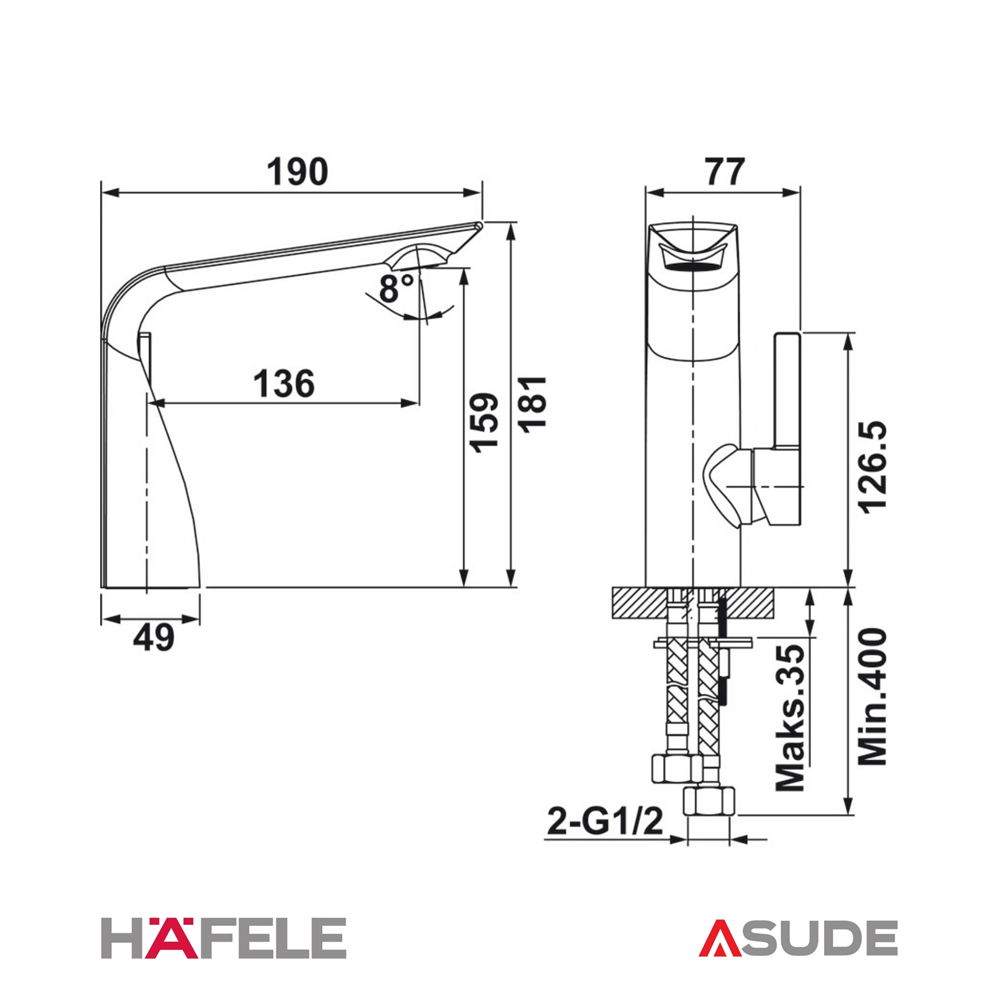 SONATE Lavabo bataryası, parlak altın