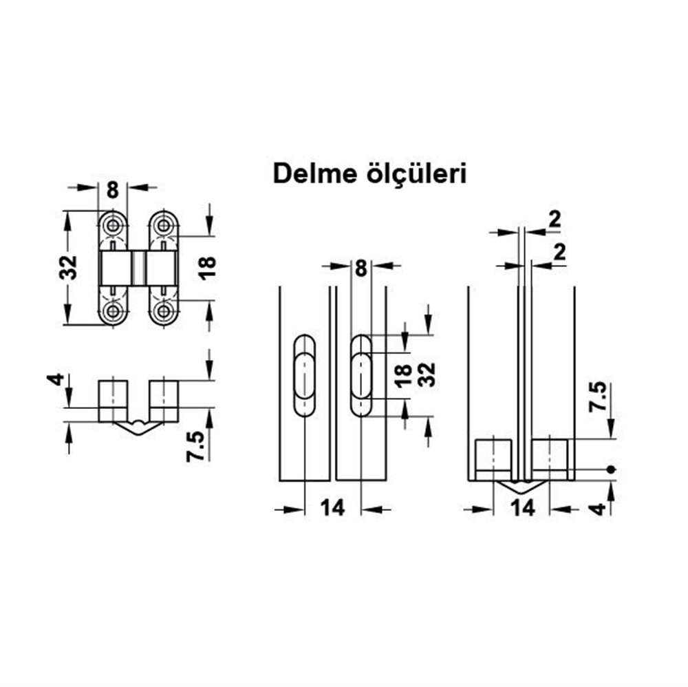 SUPER Gizli menteşe siyah 8x32mm