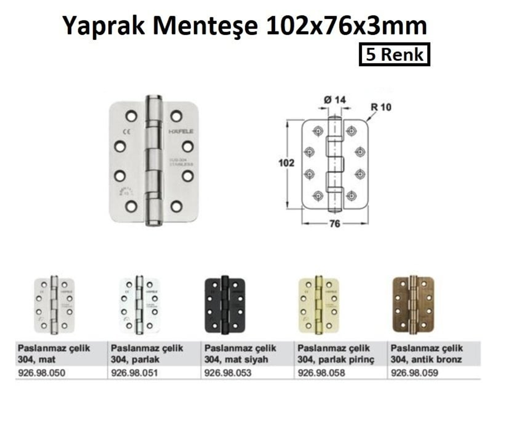 Yaprak ment.F p.çel.304 mat 102x76x3mm