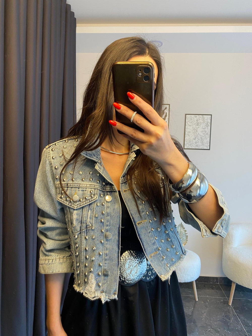 Zımba-Taş  Detaylı Denim Ceket