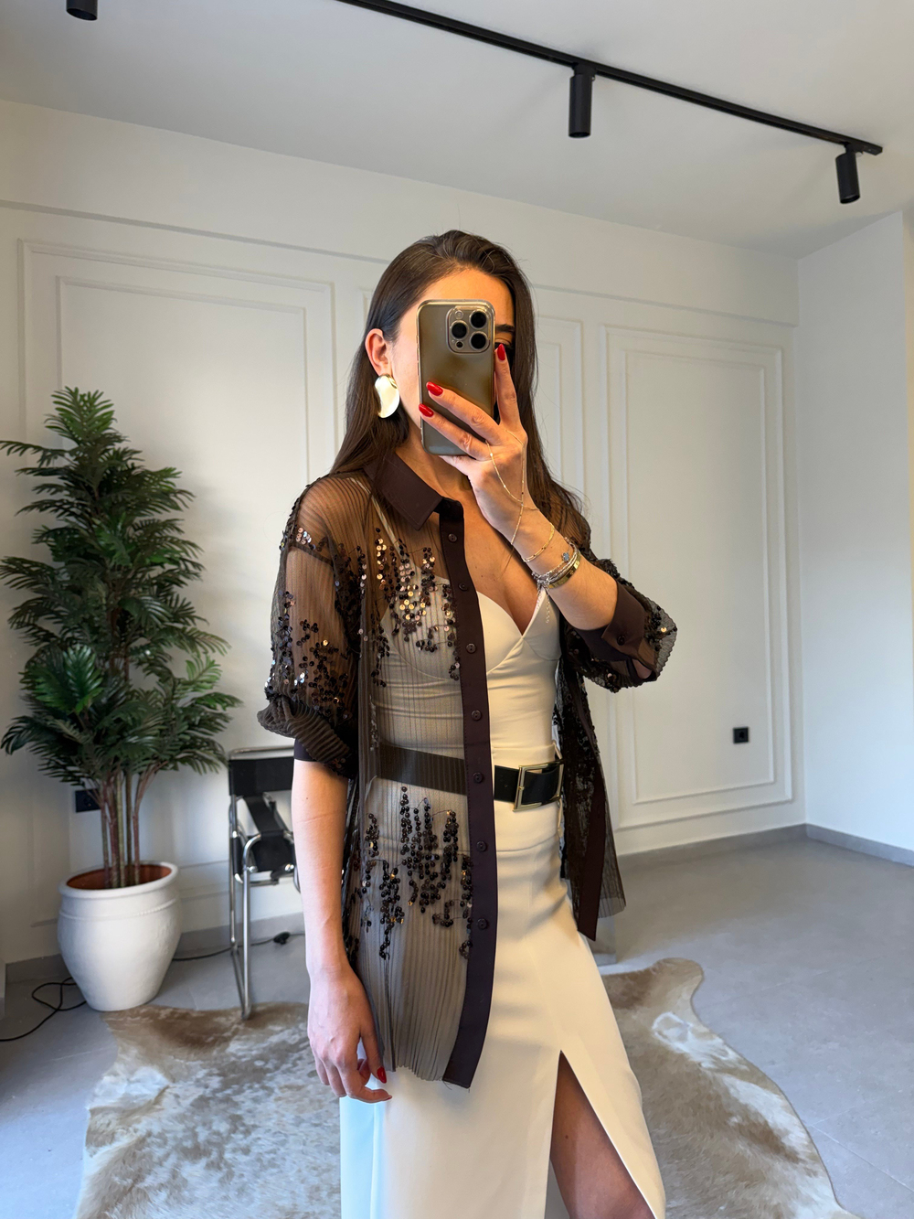 Acıkahve Pullu Garnilli Gömlek