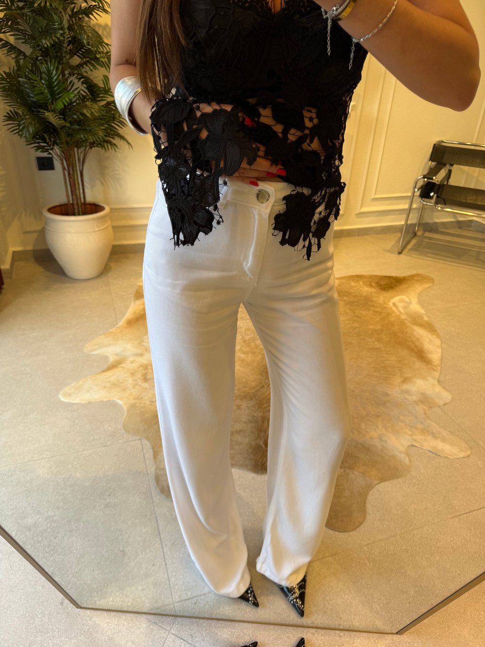 Beyaz Straight Denim Pantolon