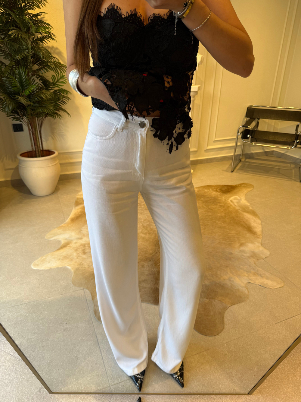 Beyaz Straight Denim Pantolon