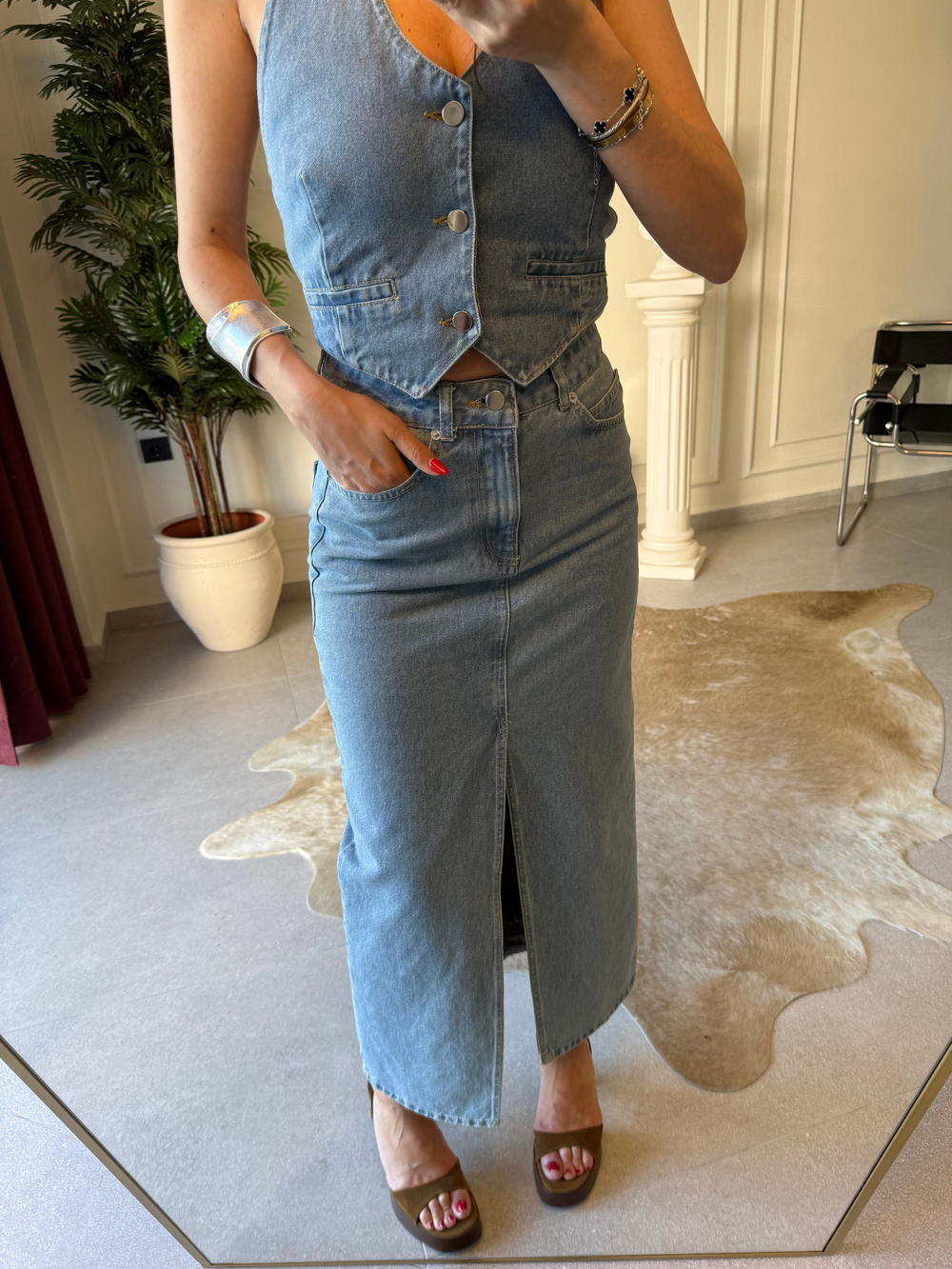 Denim Bluz Etek Takım 