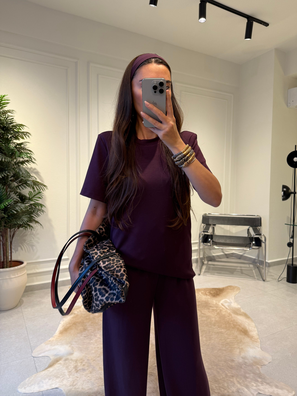 Mürdüm Bandana Aksesuarlı İkili Takım