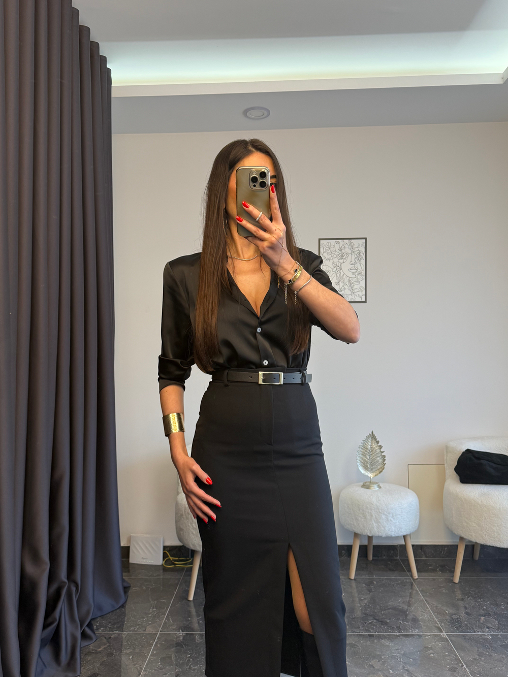 Siyah Premium Saten Gömlek