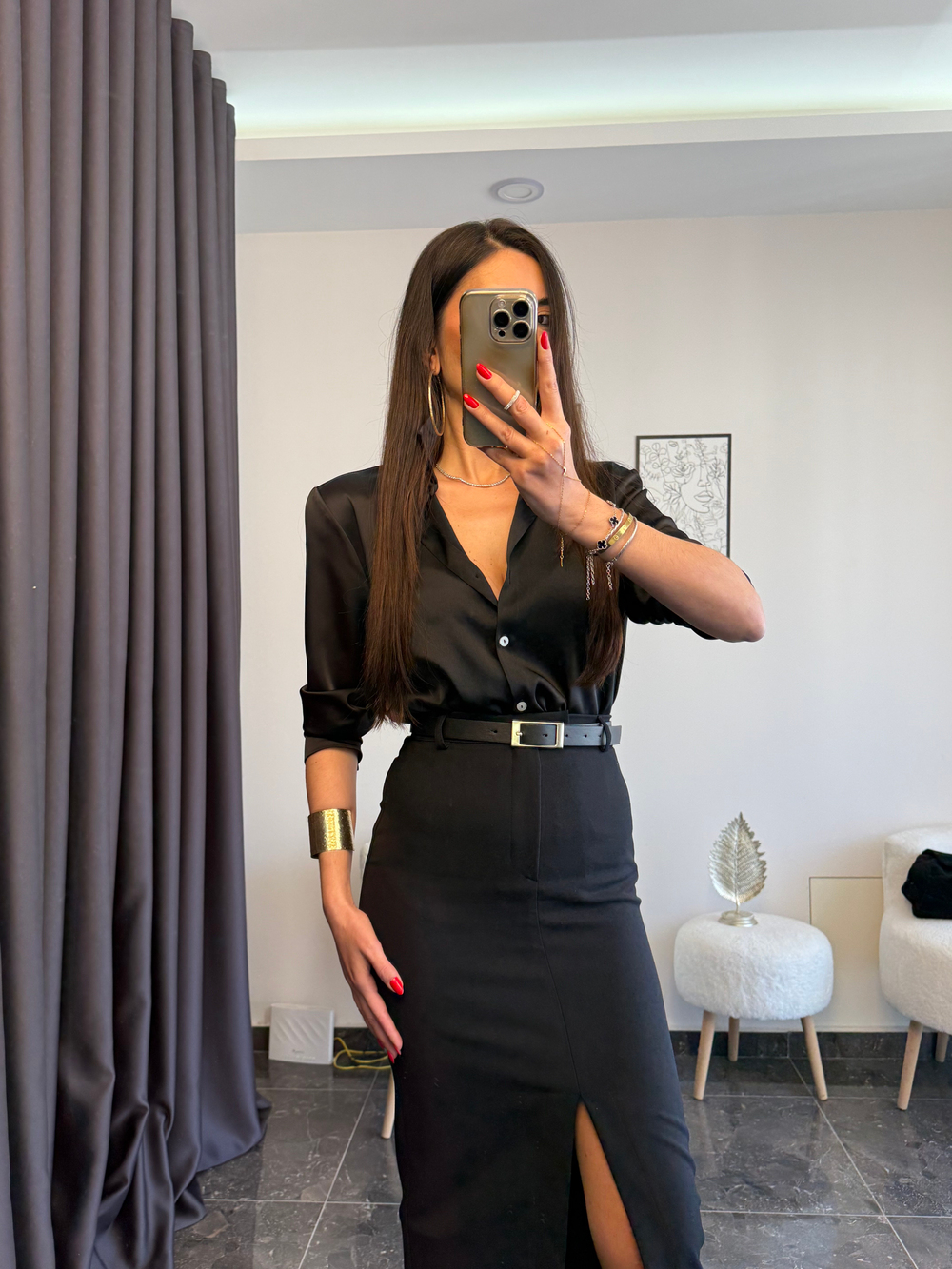 Siyah Premium Saten Gömlek