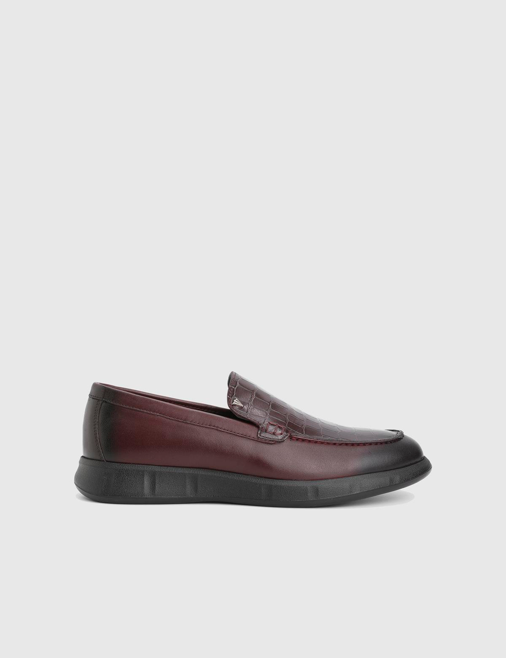Angelo Hakiki Kroko Deri Bordo Erkek Loafer Ayakkabı