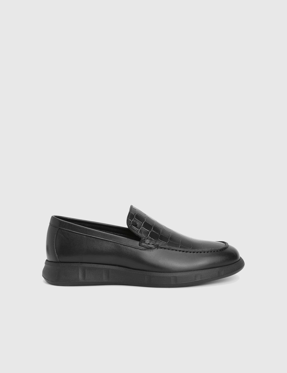 Angelo Hakiki Kroko Deri Siyah Erkek Loafer