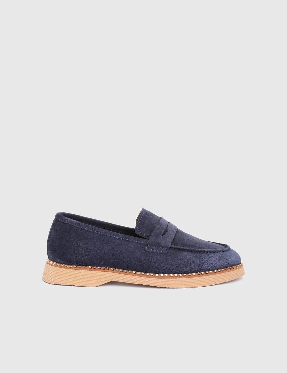 Buckle Hakiki Süet Deri Lacivert Kadın Loafer Ayakkabı