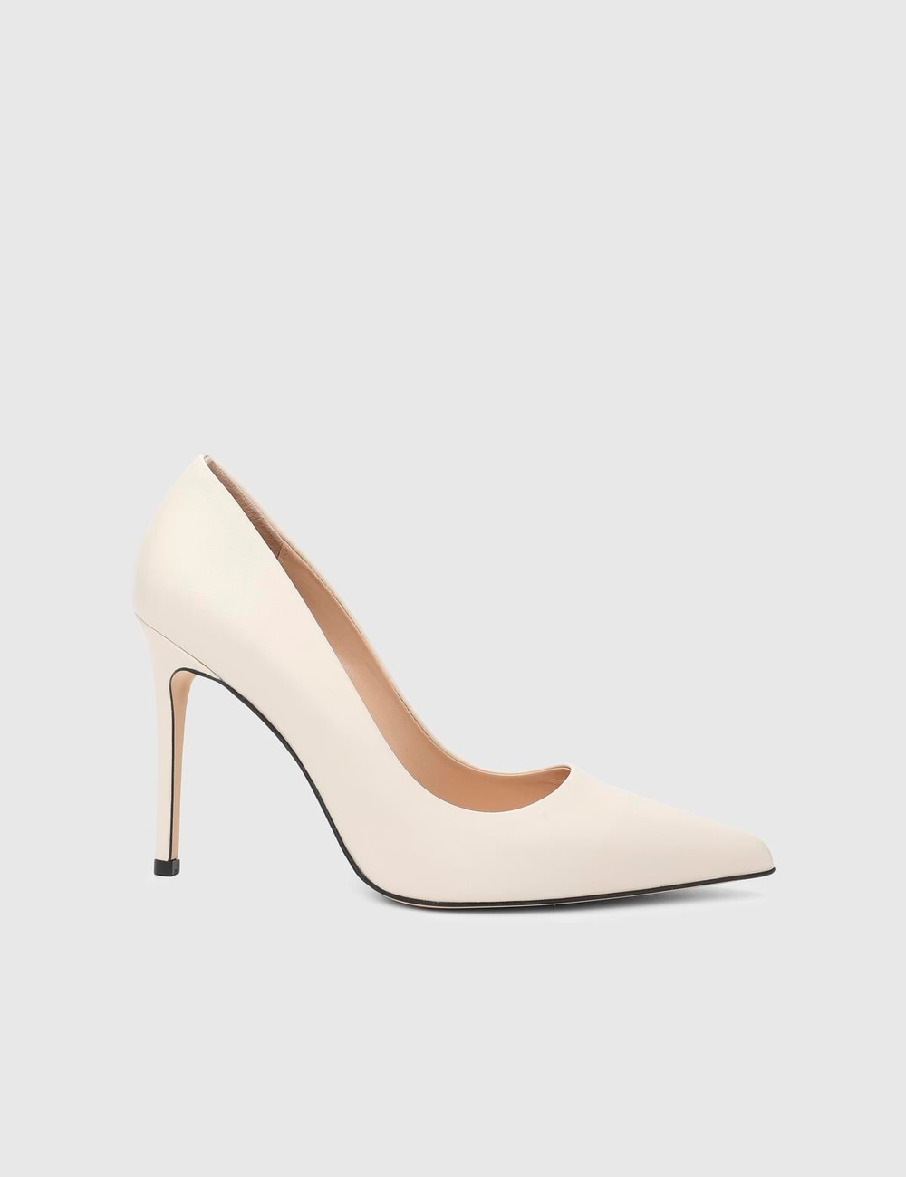 Linz Hakiki Deri Bej Kadın Stiletto