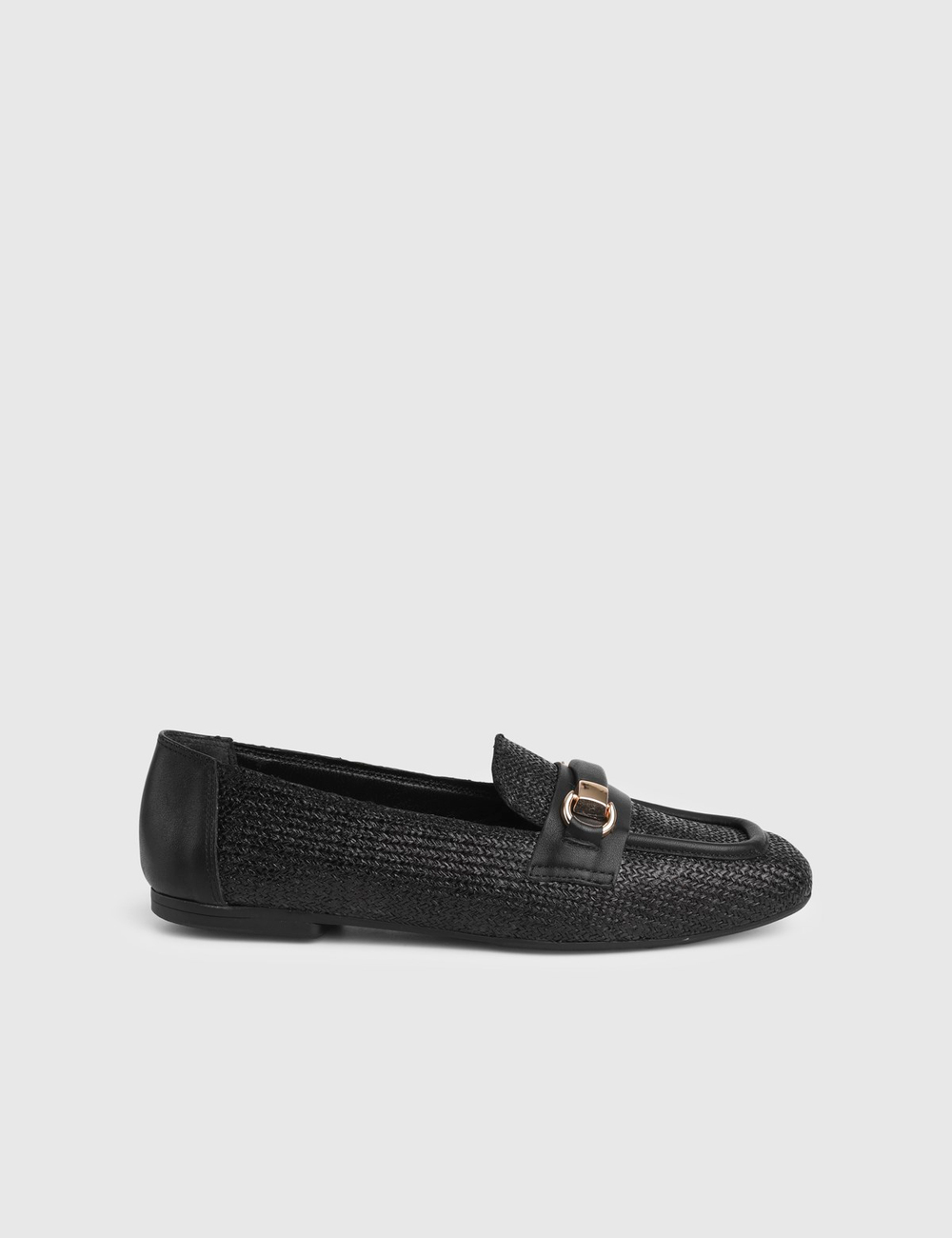 Nina Hakiki Hasır Deri Kadın Siyah Loafer