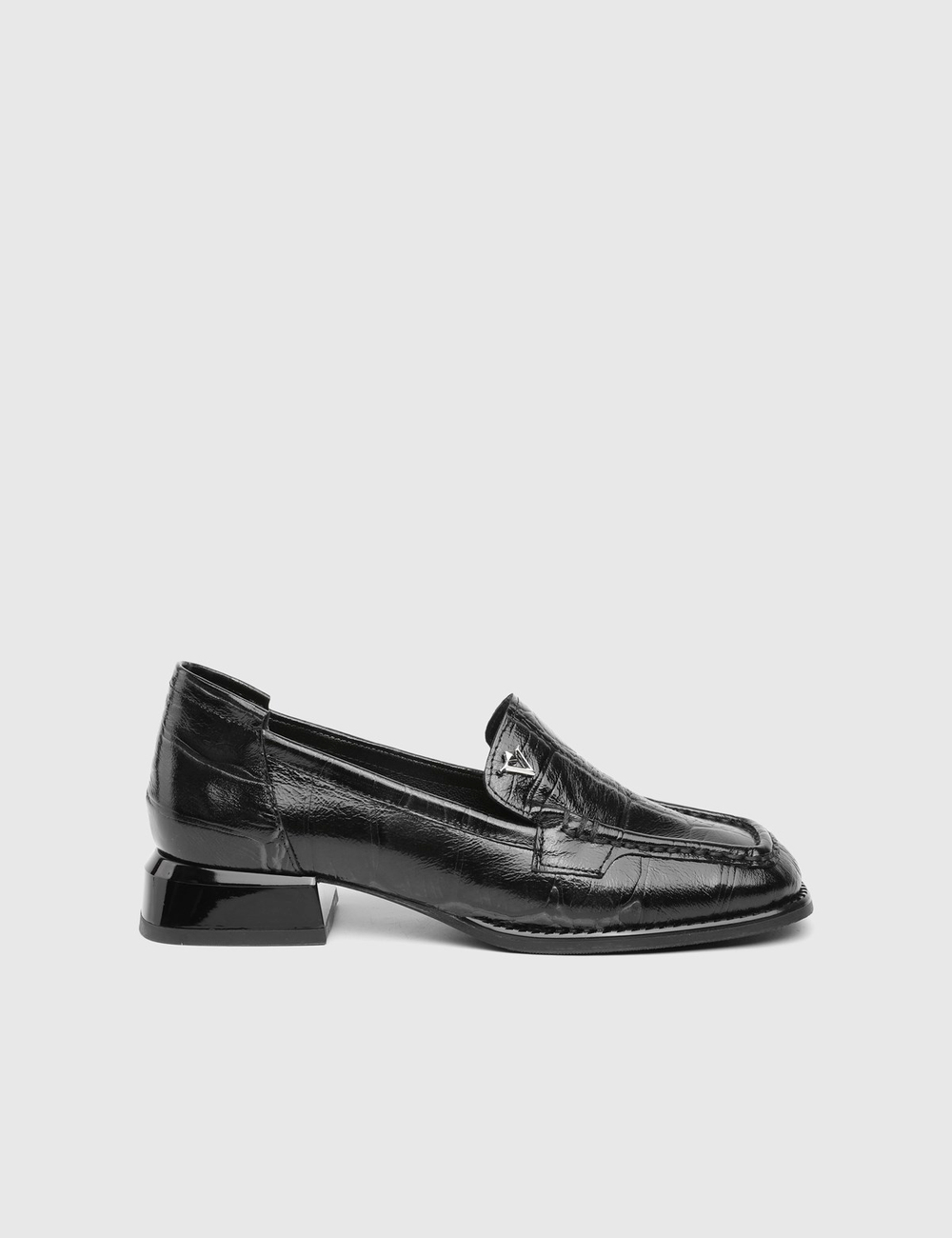 Sienna Hakiki Kroko Deri Kadın Siyah Loafer