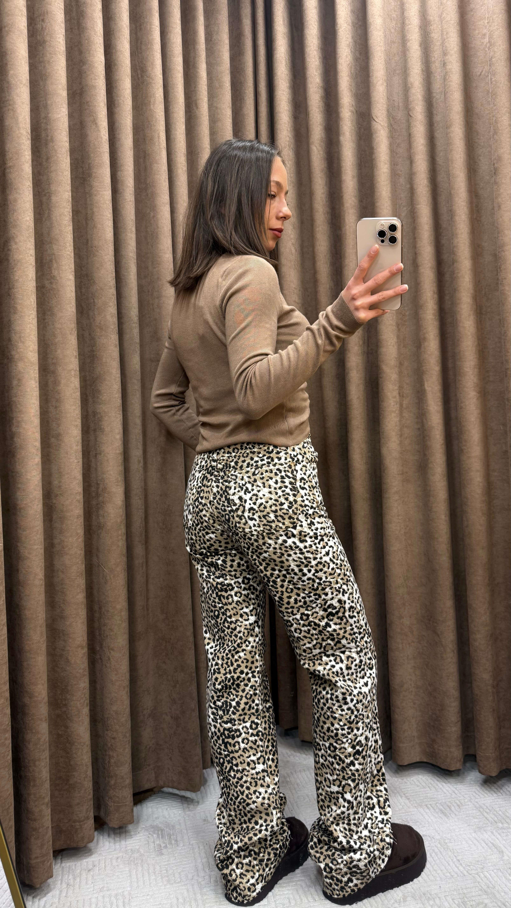 LEOPAR DETAYLI KESİK PAÇA STRAİGHT PANTOLON