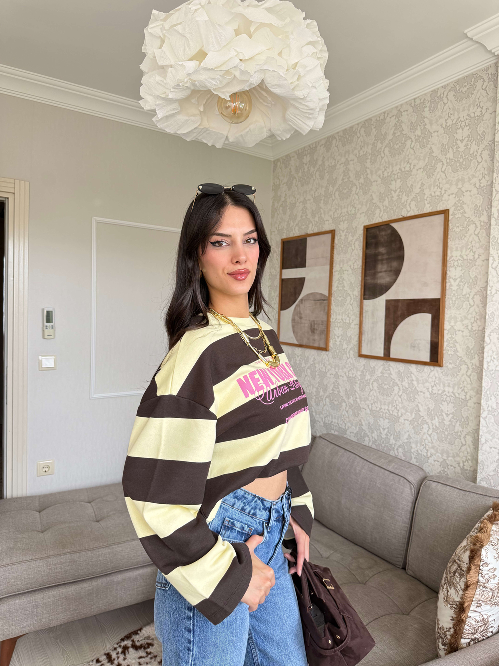 ÇİZGİLİ SWEATSHİRT SARI-KAHVE