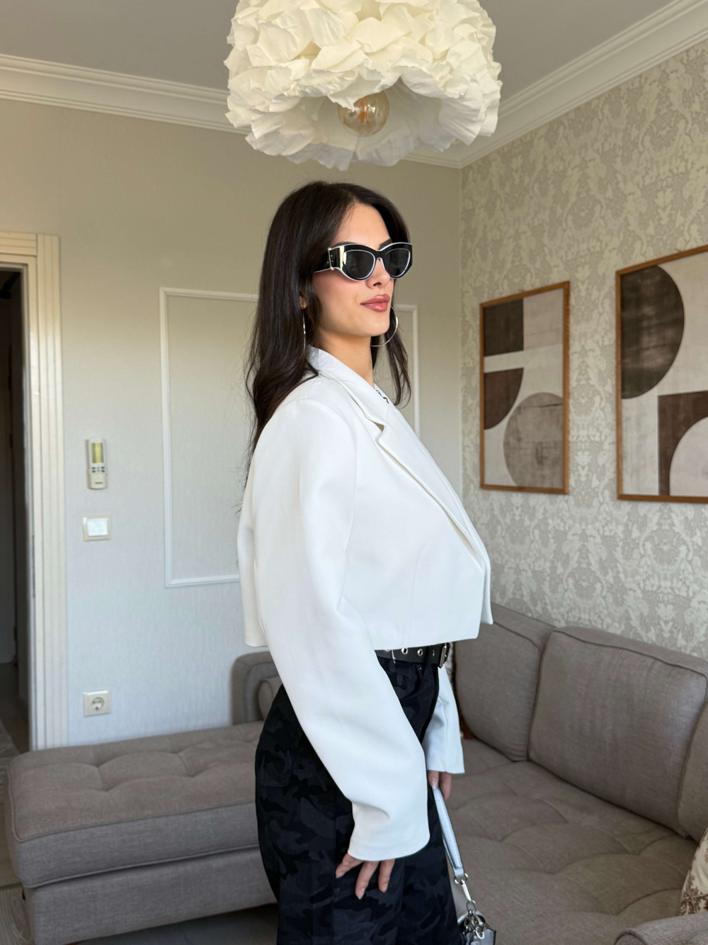 CROP BLAZER CEKET-BEYAZ