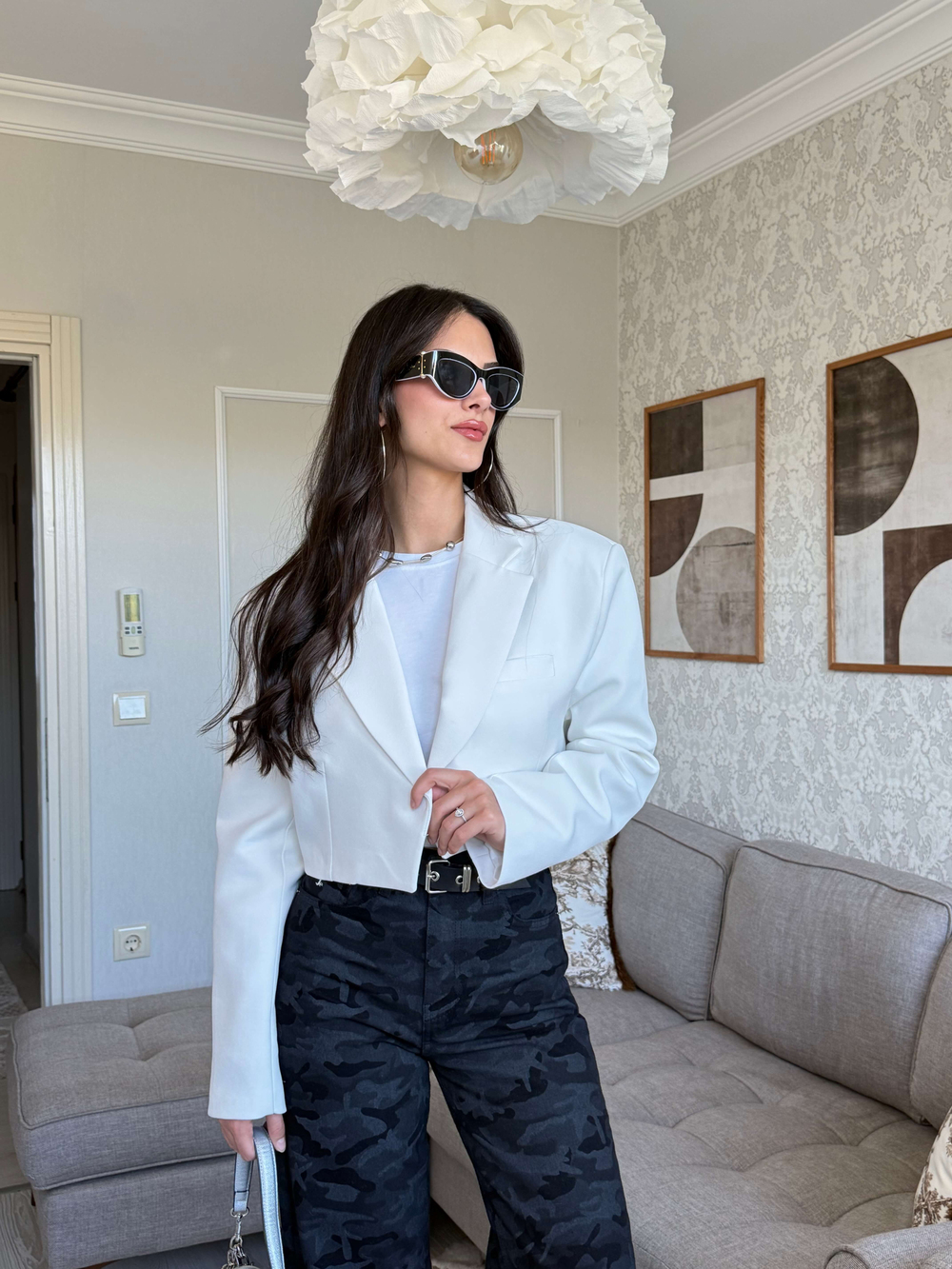 CROP BLAZER CEKET-BEYAZ