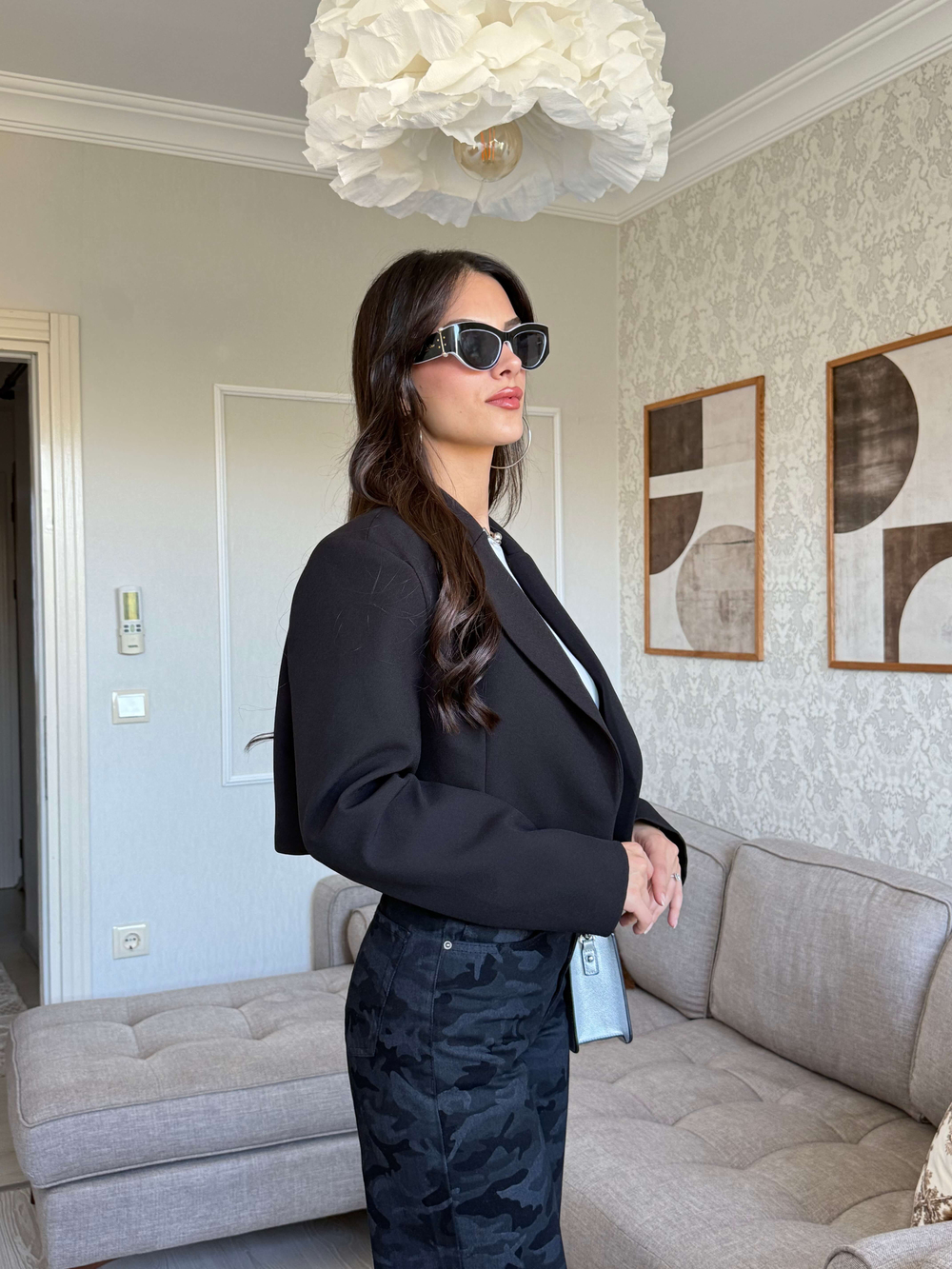 CROP BLAZER CEKET-SİYAH