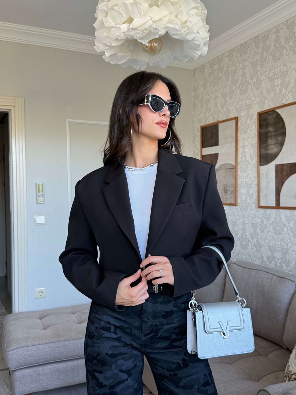 CROP BLAZER CEKET-SİYAH