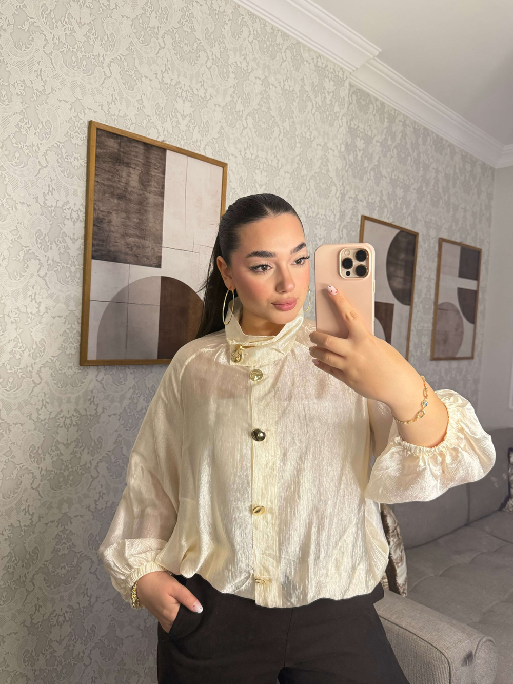 GOLD DÜĞMELİ DİK YAKA BOMBER