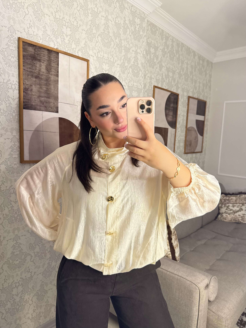 GOLD DÜĞMELİ DİK YAKA BOMBER