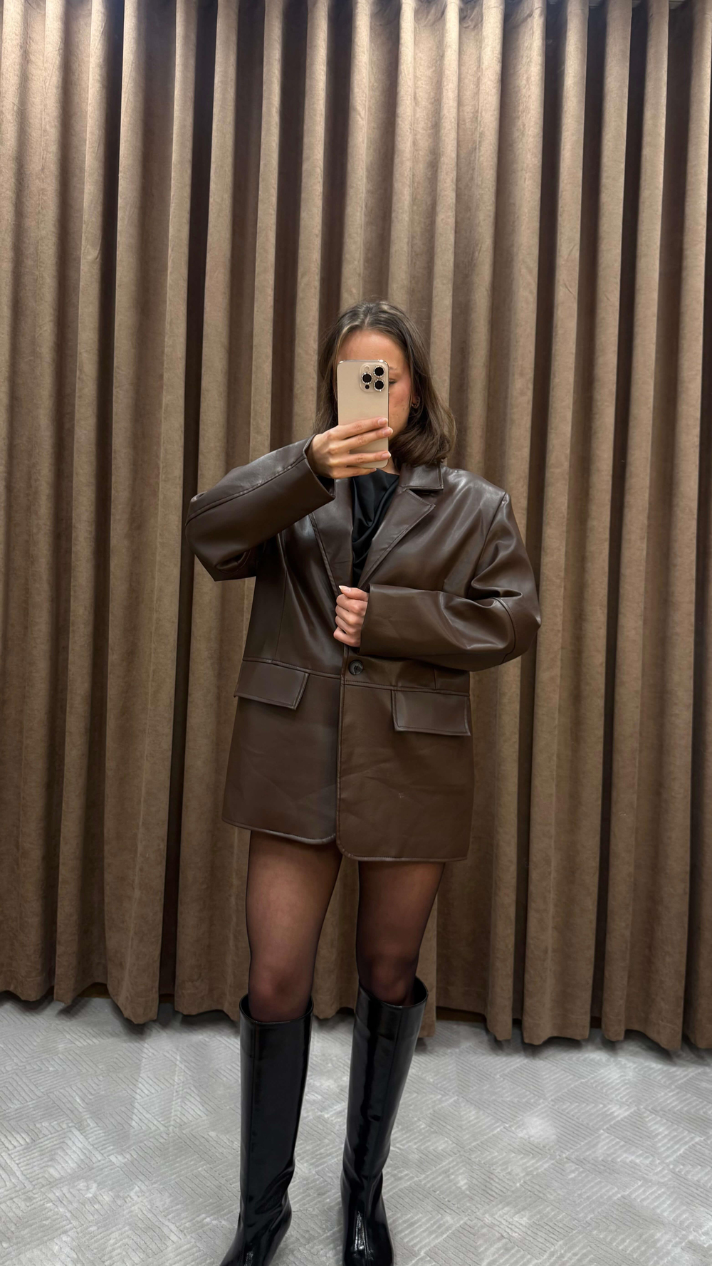 KAHVERENGİ DERİ BLAZER CEKET